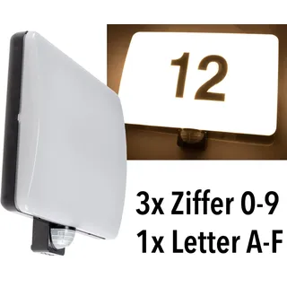 ChiliTec Wandleuchte Padar, mit Bewegungsmelder, IP65 20W mit Hausnummer & Buchstaben