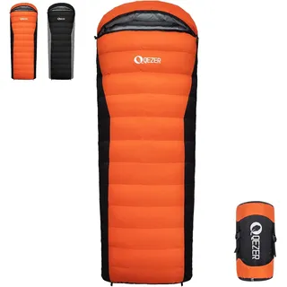 QEZER Daunenschlafsack,schlafsack kleines packmaß , 600FP+ Premium-Daunen, 12°C bis -24°C, leicht und warm für 3-4 Jahreszeiten, Camping, Wandern und Outdoor-Trekking