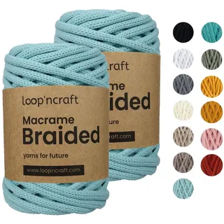 Makramee Garn 2er-Set Mint Grün, Loopncraft, 6mm - 54m, Kettengarn, Recycling Garn