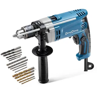 DongCheng Schlagbohrmaschine Bohrhammer 710W,13 mm Bohrfutter Schlagbohrer 45,000 IPM, 3000 RPM mit 15 Stück Bohrkronen für Metall, Holz und Ziegelmauer