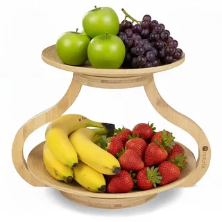 naturlik Obst Etagere - Herausnehmbare Obstschalen - VERBESSERT 05/2025 - Obstschale modern - Bambus Etagere Holz - Obstteller - Obstkorb - Obst Aufbewahrung - Etagere 2 Etagen