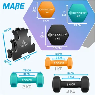 Kesser Hantel-Set Kurzhanteln 12 kg rutschfeste Neopren orange / schwarz