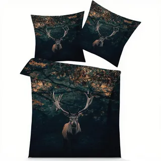 GEDAEUBA Sommer Bettwäsche 200x220 Hirsch - Waldtiere Bettbezug 200 x 220 3 teilig, Wendebettwäsche und Kissenbezug 80x80, Weiche & Atmungsaktive Mikrofaser Bettwäsche-Sets mit Reißverschluss