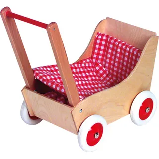 Holz-Wenzel Holzpuppenwagen Laura Holz mit Garnitur karo rot/weiß 