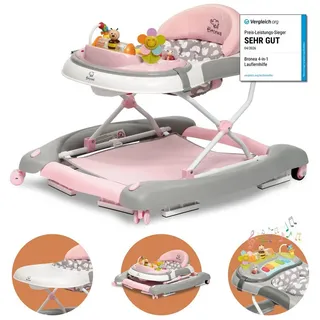 Bronea BRONEA® 4-in-1 Gehfrei Baby Lauflernwagen Schaukel Lauflernhilfe Babywalker mit Schaukelfunktion, Licht | Musik | Höhenverstellbar | Klappbar - Rosa - Rosa