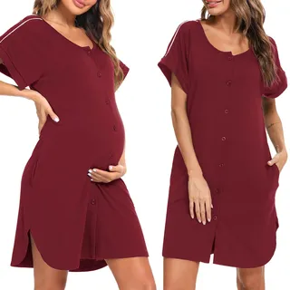 iClosam Nachthemd Damen Kurzarm Nachtwäsche Baumwolle mit Knöpfen Nachtkleid Kurz mit V-Ausschnitt Loungewear für Frauen Sleepwear Bequeme Sleepshirt Knopfleiste S-XXL - L