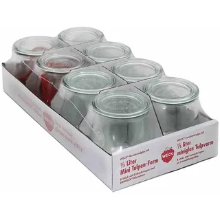 Weck Tulpenform-Glas 220 ml 8 St. mit 60 mm Glasdeckel + Silikondichtung + Klammern