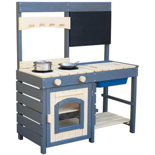 Home Deluxe Matschküche Grau, Holz 80x98x42 cm, Outdoor Spielzeug, Gartenspielzeug