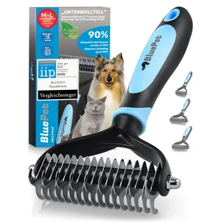 BluePet UnterwollToll Hundebürste langhaar & Katzenbürste langhaar I Unterwollkamm entfernt Unterwolle & Verfilzungen I Deckhaarschutz & Knoten Entfernen I Unterfellbürste für Fellwechsel