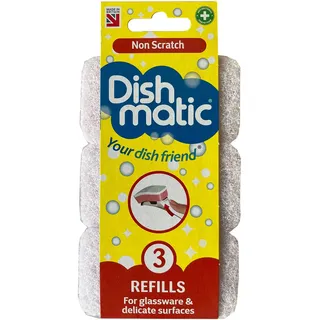 Dishmatic Weiße kratzfeste Spülschwamm-Nachfüllköpfe mit antibakteriellem Schleifmittel – Küchenspülgriff-Nachfüllpackungen – 3 Stück