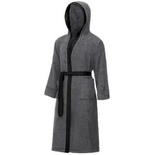 Ladeheid Bademantel Herren Frottee Bademantel aus 100% Baumwolle LA40-190, Langform, Baumwolle, Kapuze, elastischer Bund grau|schwarz XL