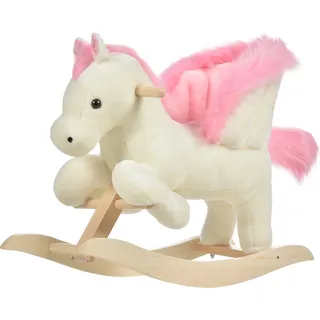 HOMCOM Kinder Schaukelpferd Baby Schaukeltier mit Geräuschen Haltegriffe für 18-36 Monate Plüsch Weiß Rosa 70x28x57 cm   Aosom.de