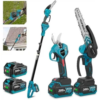 Akku Hochentaster und Astschere mit Teleskopstiel, 4-in-1 Bürstenlos 8 Zoll Akku Kettensäge 30mm Akku Baumschere mit 1.77m Teleskopstange, 2x Akkus