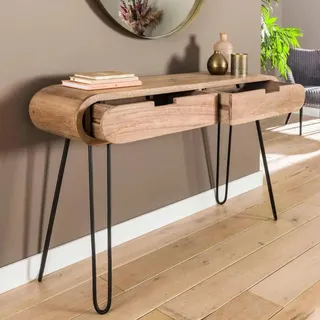 RINGO-Living Massivholz Konsolentisch mit Schubladen, für Wohnzimmer & Schlafzimmer, Hochtisch Büro, Schminktisch schmal, Vintage Industrial, Sideboard Holz Massiv
