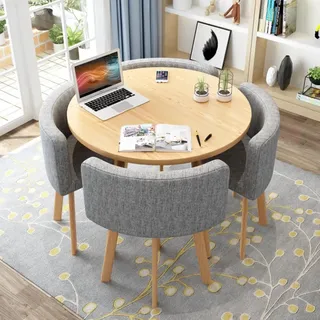 Rundes Esstisch-Set mit 4 Stühlen, Tische und Stühle für kleine Büro- und Konferenzräume, Moderne Freizeit-Esszimmermöbel für Küche, Lounge und Wohnzimmer (80 cm (31,5 Zoll), D)