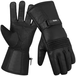 WFX Motorradhandschuhe Winter Winddichte Handgelenkschlaufen Lederhandschuhe Herren Gepolsterte Thermo Beheizte Motorradhandschuhe Wärmer Gefüttert Skifahren Warme Handhandschuhe Wasserdicht Geschenk