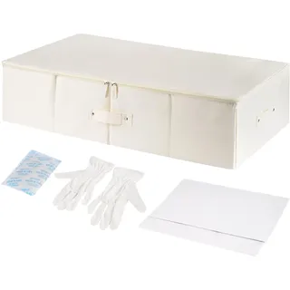 Hochzeitskleid Aufbewahrungsbox, Hochzeits-Andenkenbox mit 1 Paar Mikrofaserhandschuhen und 20 Blättern säurefreiem Seidenpapier zur Aufbewahrung von Brautkleidern, Unter Bett Kleidung Box