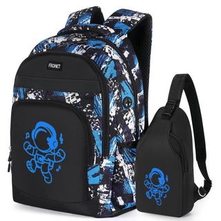 FRONET Schulrucksack Jungen Teenager Rucksäcke Kinder Schulranzen Schultaschen Set für Schule Jungs 2-4 5 6 7 8 Klasse 9 10 11 12 13 14 15 Jahre Ranzen Kinderrucksack Laptop Daypack Wasserdicht Groß