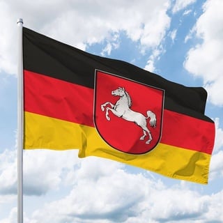 Niedersachsen Flagge 150 x 100 cm – für Fahnenmast, Niedersachsen Fahne mit Wappen, aus reißfestem Polyester, wetterfest und UV-beständig