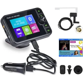 Inefala DAB+ DAB Adapter für Autoradio, 2,4 Zoll bunter LCD-Bildschirm mit Bluetooth-Freisprecheinrichtung, Dab-Sender, FM-Sender, AUX-Eingang-Ausgang, TF-Karten-Musikwiedergabe, Autoladegerät
