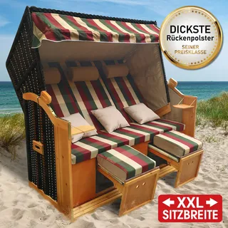 Brast Strandkorb 3-Sitzer Usedom rot/grün/beige kariert