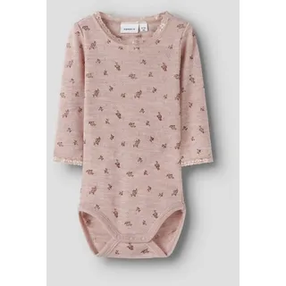 NAME IT Langarmbody NAME IT "NBFWANG WOOL NEEDLE LS BODY NOOS", Jungen, Gr. 50, N-Gr, grau (shadow gray aop:small flowers), Strick, Obermaterial: 100% Wolle, bedruckt, regular fit, Rundhals, Bodys Langarmbody, aus reiner Merinowolle