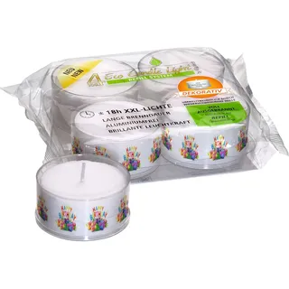 Smart-Planet® Kerzen Ambiente - 4 große ECO Teelichter XXL in Transparenter Hülle mit Happy Birthday Motiv - Geburtstagskerze Nachfüllbar
