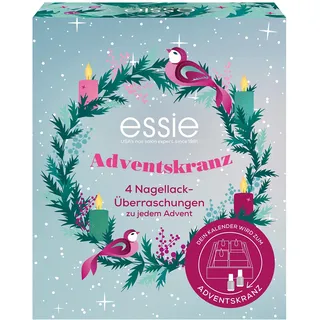 essie Adventskranz 2022 für Nagellack Liebhaber, Mini Weihnachtskalender hinter 4 Türchen, Beauty Adventskalender, Überraschungen zur Maniküre und Nagelpflege, 4 Artikel für Makeup- und Kosmetik-Fans