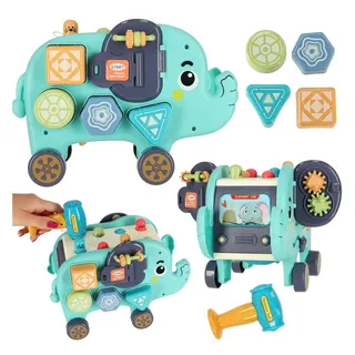 Ikonka Lernspielzeug Montessori Elefant Sensorik-Sorter Lernspielzeug Kinder (Montessori-Spielzeug mit Sortierfunktion und Hammerbank, Sensorik-Elefanten-Set mit Hammer, Sorter und Formbausteinen), 3-in-1 Spielzeug: Sorter Montessori Sensorik-Spiel grün