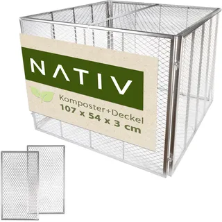 Lemodo Komposter mit Deckel 100x100x80 cm, silber – stabiler Metallkomposter für Garten