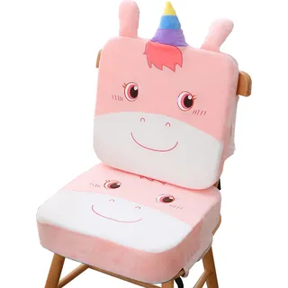 2 Stück Sitzerhöhung Stuhl, 40 x 40 x 9 cm Tragbare Sitzerhöhung, Sitzerhöhung Sitzkissen mit 2 Sicherheits Schnalle Rutschfeste & Anti-Rutsch-Boden für Zuhause Unterwegs (Einhorn)