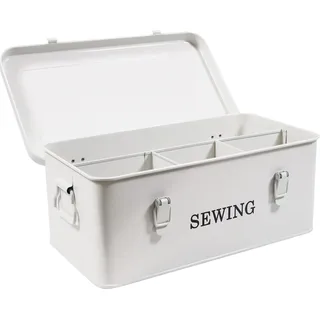 Xbopetda Näh-Organizer aus Metall, 4 Fächer, Nähkorb mit Sicherheitsschlössern, Aufbewahrungsbox für Faden, Schere und Nadeln (weiß)