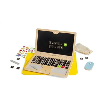 Bigjigs Toys Tech Set - 95pcs Holz Laptop Spielzeug mit Tafelbildschirm, Pretend Play Sets & Zubehör für Kleinkinder & Kinder, Vorschule Frühe Lernaktivität, Kindergeschenke, ab 3 Jahren