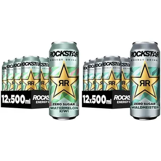 Rockstar Energy Drink Watermelon Kiwi Zero Sugar (12 x 500ml) + Rockstar Energy Drink Waldmeister Zero Sugar (12 x 500ml)