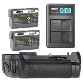 ayex Batteriegriff Set Kompatibel mit Nikon D850 wie MB-D18 + 2 x EN-EL15B Akku + USB Dual Ladegerät