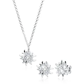 Elli Schmuckset Damen Edelweiss Anhänger Set Ohrstecker Traditionell in 925 Sterling Silber