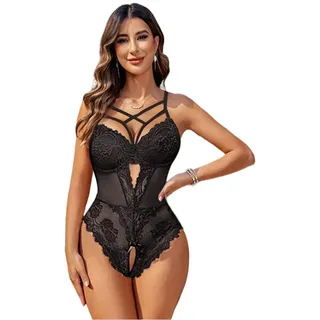 GANMFOYC Body Damen Sexy Spitze, Schwarzer Body Damen Mit Spitze, Mode Rückenfrei Oberteil Schmal Cami Top Clubwear - S