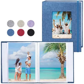 luxuskollektion Vienrose Fotoalben Klein 10x15 Fotos 2 Pack Leinen Cover mit Frontfenster, Einsteckalbum Taschen mit Fotos, Aufbewahrung von Kunstwerken oder Postkarten Blau