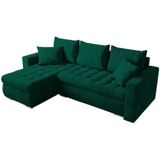 bromarkt Ecksofa LUIS L-Form mit Schlaffunktion moderne Schlafcouch mit Bettkasten Eckcouch - dunkelgrün