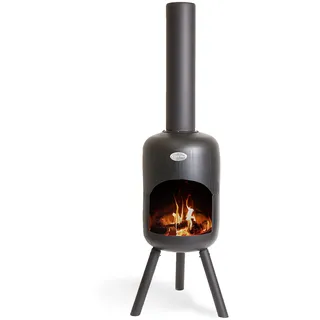 BonFeu BonBini Terrassenofen Schwarz – Kompakter Gartenkamin aus robustem Stahl, Ø 30 cm, H 115 cm – Eleganter Outdoor-Kamin für Garten, Balkon & Terrasse – Inklusive Schürhaken & Deckel