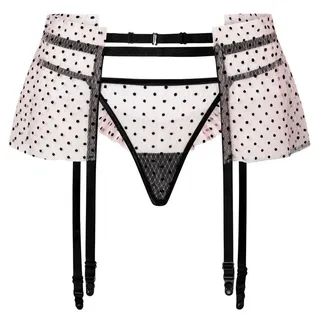 Fiore Strapsgürtel Sensual, Strapsgürtel + String-Tanga aus transparentem Tüll mit Pünktchenmuster beige|rosa XL