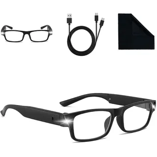 HuaMuDM 300% Lupenbrille mit Licht,Lupenbrille mit Licht für Brillenträger,USB Wiederaufladbare LED Beleuchtete Vergrößerungsbrille,Lesen,DIY Handwerk - /