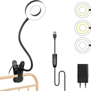 Non applicabile Foneso Klemme Lampe, 48 LEDs Dimmbare Leselampe Bett, 3 Modi und Stufe 10 Dimmen, 360° Flexibel USB Lampe für Lesen, Reisen, Schlafzimmer, Büro (Schwarz),2er-Pack