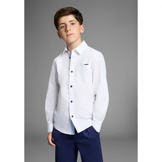 Bruno Banani Langarmhemd BRUNO BANANI "Oberhemd für Jungen", Kinder, Gr. 182, N-Gr, weiß, Web, Obermaterial: 97% Baumwolle, 3% Elasthan, unifarben mit Farbeinsatz, Basic, mit Knopf 1-Knopf-Manschette mit Schlitz, Hemden, Für TEENS. Elegantes Hemd