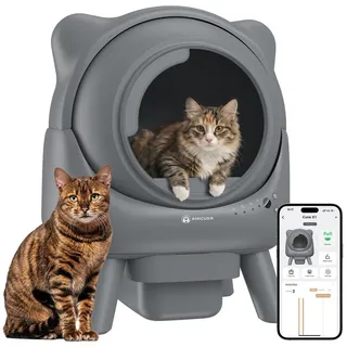 AmiCura Katzenecktoilette 2026 katzenklo selbstreinigend 95L/12 selbstreinigende katzentoilette, XXL Katzenklo 95L+12L, 50 dB leise, sicher für mehrere Katzen schwarz
