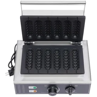 Qurib Kommerzielles Mais-Hotdog-Waffeleisen 1500W 6 Formen antihaftbeschichtete Hot-Dog-Maschine aus Edelstahl doppelte obere und untere Heizplatten für Zuhause Party Snackbar