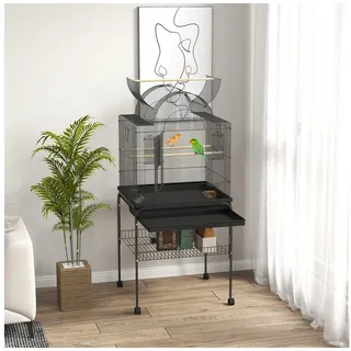 PawHut Vogelkäfig Wellensittichkäfig 63 x 53 x 144 cm schwarz
