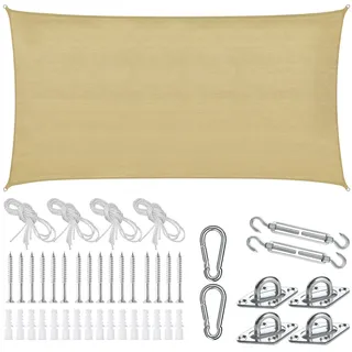 Tectake tectake® Sonnensegel Sunny, wetterfestes HDPE-Material mit 185 g/m2 und 87 - 2 x 4 m Sand