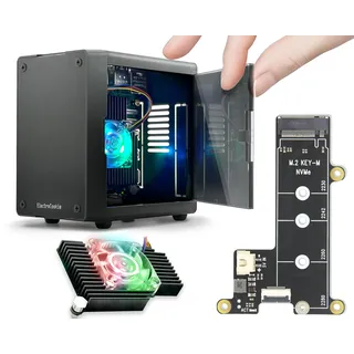 ElectroCookie Mini-PC-Gehäuse für Raspberry Pi 5 mit M.2 NVMe SSD PCIe HAT und aktivem RGB-Beleuchtungskühler (Schwarzes Gehäuse + M.2 HAT[X1001])