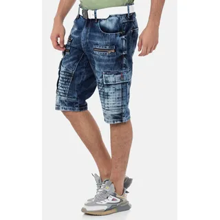 Cipo & Baxx "Shorts", Herren, Gr. 30, Normalgrößen, blau, 100% Baumwolle, unifarben, regular fit knielang, Hosen Stoffhose, mit vielen Details